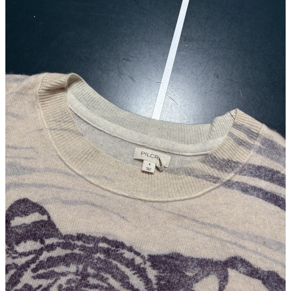 Pilcro Sweater Women's Multicolor 100% Cashmere Tiger Graphic Luxury Size Small‎ - Picture 6 of 13